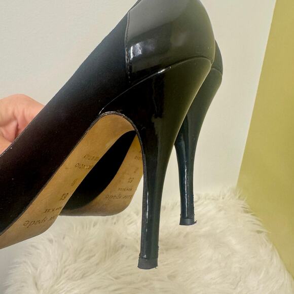 Kate Spade Black Suede Gold Cap Toe Pointy Pumps Womens Sz 6.5B Party Fancy - Picture 11 of 16